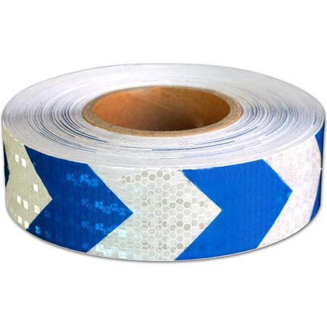 5 cm x 3 m selbstklebendes reflektierendes Warnband, reflektierendes selbstklebendes Warnband, Wabenpfeilstreifen, 1 Stück, blau, weiß