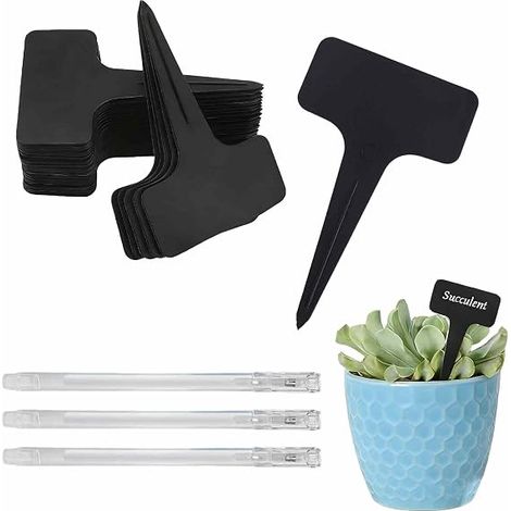 Etichette per piante a T – etichette da giardino in plastica spessa 6x10 cm e impermeabili – marcatori per orto, serra e fiori da interno o esterno (1/5)