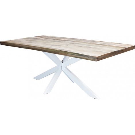 Tavolo rettangolare con piano in legno e struttura in metallo bianco 200x100xH77 cm Corey