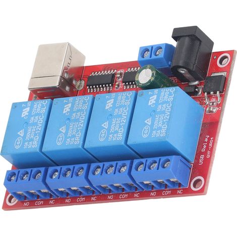 4-Kanal 12V DC USB-Relaismodul, treiberlose Relaisplatine für PC-SPS-Steuerung, 3 Betriebsmodi, automatische Steuerung. (1/5)