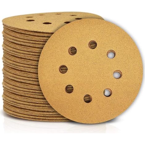 Disques de Ponçage Papier Abrasifs 125mm, 100 Disques Abrasifs de Ponçage Ponceuse tampons ponçage ronds 8 trous Grain 80 pour Poncer Polir Dérouiller (1/5)