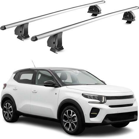 OMAC Barres de toit transversales en aluminium pour Citroen C3 IV 2024-2026 – TÜV / DIN 75302:2019 – Antivol inclus – Charge max 75 kg – 2 barres – Gris