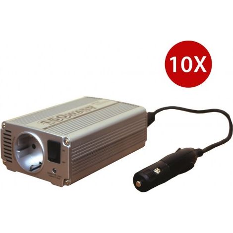 Pack 10 Convertisseurs Elévateur de Tension 12V 220 V 230 V + Allumes cigare - 150 W max, pour Voiture Bateau Camping Car, Ventilateur Intégré (1/5)