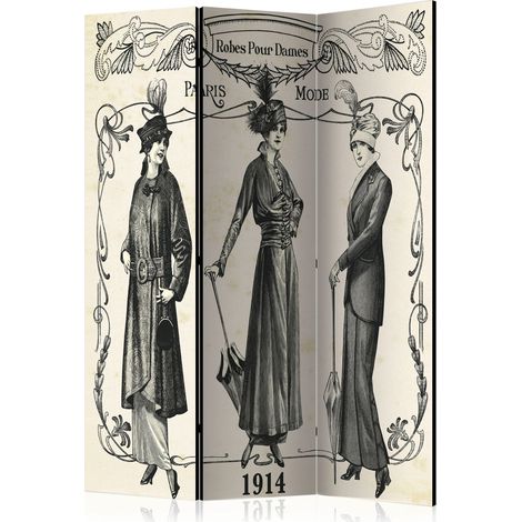 Paravent Robe 1914 Style Vintage - Décoration Élégante - Beige et Noir