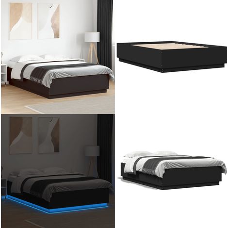 Cadre de lit avec LED sans matelas noir 150x200 cm - Cadre De Lit - Lit Double - Éclairage Led - Luminaire - Meuble Chambre - Home & Living (1/5)
