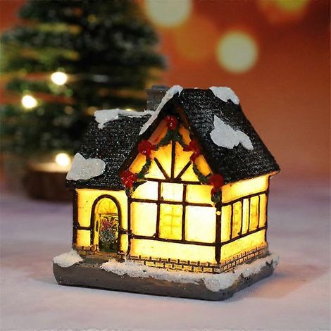 Weihnachtsszene aus Kunstharz, Dorfhäuser, Stadt mit warmweißer LED-Beleuchtung, batteriebetriebener Weihnachtsschmuck