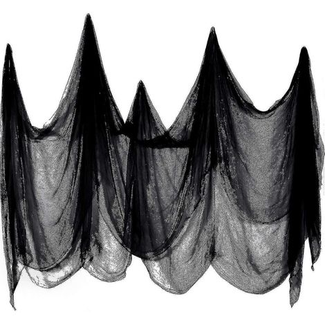 215 x 500 cm Gruseltuch, schaurig-schönes Musselintuch aus Baumwolle, Halloween-Dekoration für Spukhäuser, Partys, Hauseingänge und den Außenbereich (schwarz) (1/5)