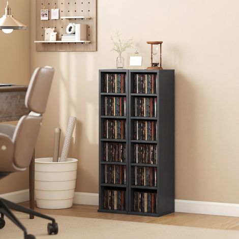 Lot de 2 étagères colonnes armoire de rangement CD-DVD 12 compartiments 21 x 22.5 x 88.5 cm capacité 204 CD noir