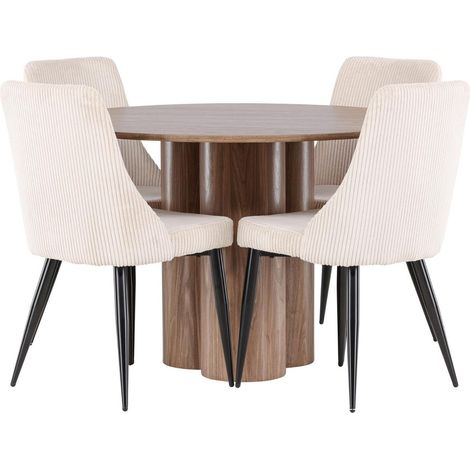 Olivia Essgruppe Esstisch braun 4 Stühle Samt beige. (1/4)