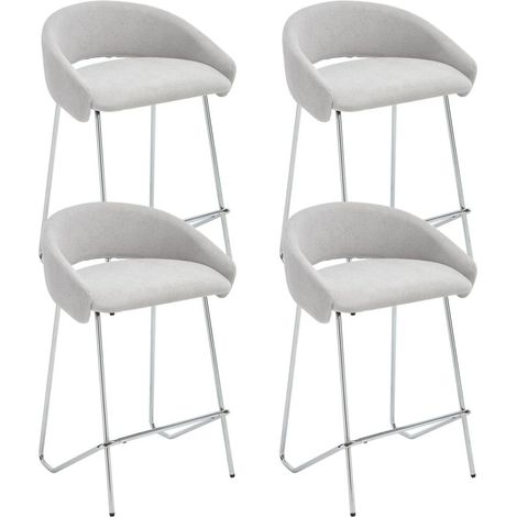 Wahson Bar Stools Set of 4 Chenille Modern Simple Counter Chairs with Silver Metal Legs for Home Bar Pub Restaurant, Gray (1/5)
