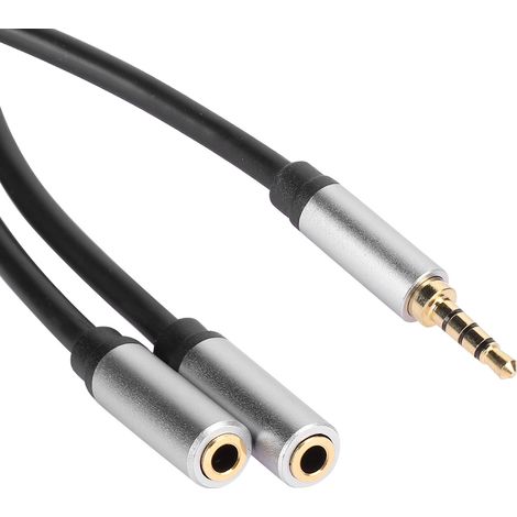 Câble audio 3,5 mm (0,1 po) mâle vers 2 femelles, 1 connecteur divisé en 2, fil argenté résistant et élégant, 0,3 m (11,8 po) (1/5)