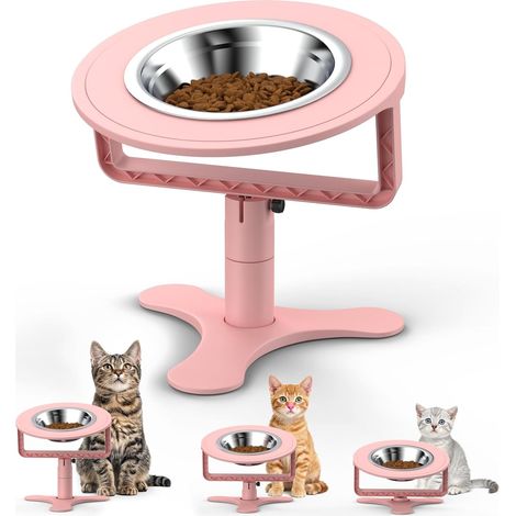 Bol Surélevé pour Chat et Chiot avec Support Inclinable 0-15°, Hauteur Réglable 6/10/15 cm, Gamelles en Acier Inoxydable, Base Antidérapante