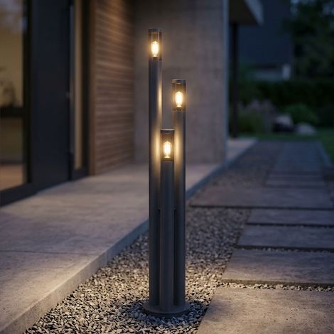 Lampadaire d'extérieur LED 3x 7W – Acier inoxydable anthracite – IP44 – 3x 806lm blanc chaud – Hauteur 170 cm – Pour jardins et terrasses (1/5)