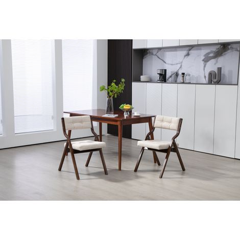 Klappbare Esszimmerstühle mit Sitzkissen, 2er-Set, Holz, Creme HAVRYA (1/5)