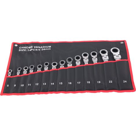 14 Piece CRV Flex Ratchet Spanner Set 8mm-24mm 72 Teeth Combination Wrench (1/5)