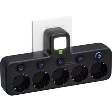 (5 Prises Noir)Multiprise Murale avec 4 Prises EU, 2 Ports USB, 1 Port Type-C, Interrupteurs Individuels