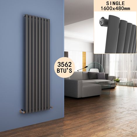 ELEGANT Column Radiators Anthracite 1600 x 480mm Oval Single Panel Heater Designer Vertical Radiator (1/5)