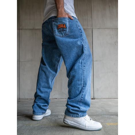 Jigga Wear New Outline Jeans Super Baggy da uomo Blu L (1/5)