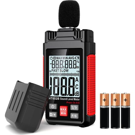 Medidor Decibelios Medidor Nivel Sonido con A/C ponderada Retención Datos MAX/MIN Medidor Medición Ruido para el Hogar Escuela Vecino Ruidoso Rango Fábrica 30-130dB (1/5)