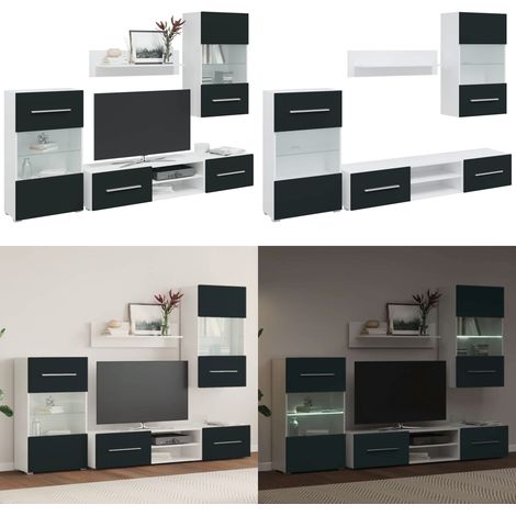 vidaXL Meubles TV 5 pcs avec lumière LED indigo mat bois d'ingénierie (1/5)