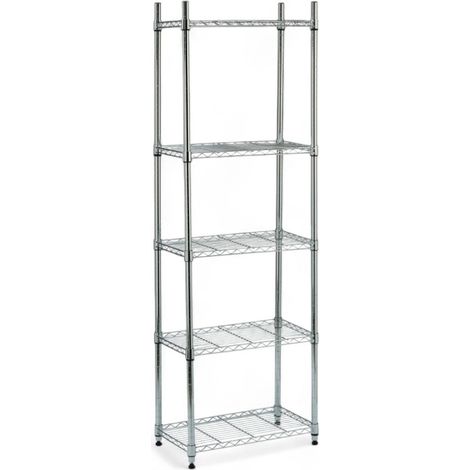 Scaffale metallo cromato 5 ripiani 60x35x180 cm per casa ufficio garage portata 75 kg per ripiano montaggio ruote M8 (1/4)