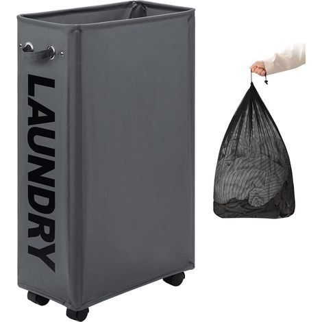 Wäschekorb – 1 Stück – 600D Oxford-Gewebe – Faltbar mit Rollen – Badezimmeraufbewahrung – 73,6 cm, Grau (1/5)