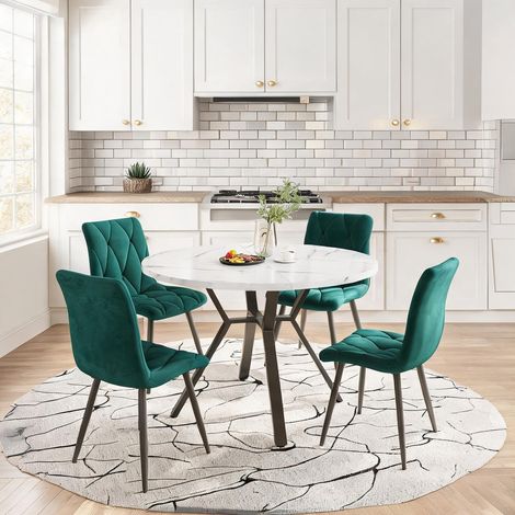 Ensemble table et 4 chaises de salle à manger rondes en mDF acier (1/5)