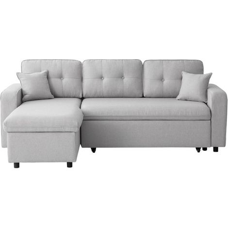 Canapé d'Angle Convertible "Pete" 220cm Gris Clair (1/5)