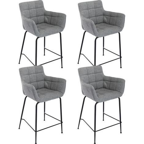 Lot de 4 tabourets de bar gris, design moderne, pieds métal, assise rembourrée, dossier courbé (1/5)