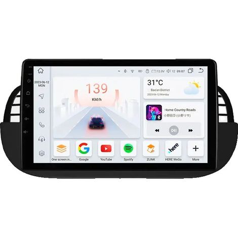 Radio de voiture, lecteur multimédia, système de navigation, compatible avec Fiat 500 2007-2014, S4 AI AHDC2 Noir (1/2)
