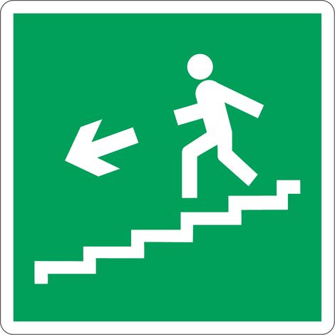 Panneau évacuation escalier de secours à gauche ISO 7010 - Taille: 120x120mm - Materiel: Aluminum