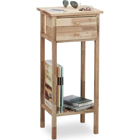 Table d’appoint noyer console téléphone avec tiroir et 2 surfaces HxlxP: 80 x 35 x 30 cm, nature (1/5)