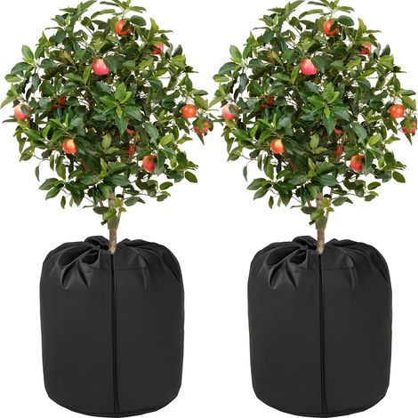 Lot de 2 protège-pots d'hiver, 40 x 40 cm, protection thermique pour plantes d'extérieur, fermeture éclair et cordon de serrage. (1/5)