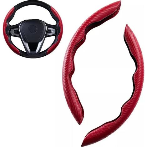 Housse de volant universelle en fibre de carbone antidérapante, confortable et douce au toucher, rouge (2 pièces)