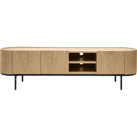 Mueble TV de diseño en madera clara y metal negro con almacenaje 180 cm SKYE (1/4)
