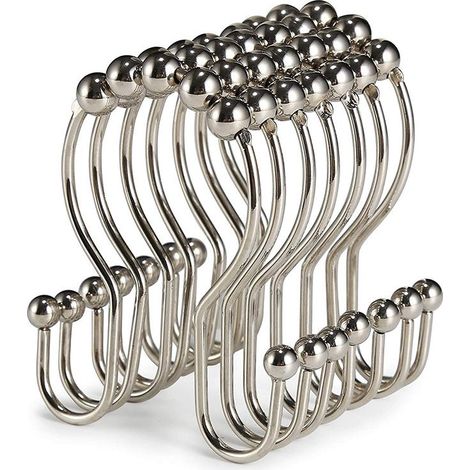 Crochets pour Anneaux de Rideau de Douche - Acier Inoxydable de qualité supérieure - Crochets Doubles avec Rouleaux Easy Glide - Six Finitions Disponibles - Lot de 12 (1/5)