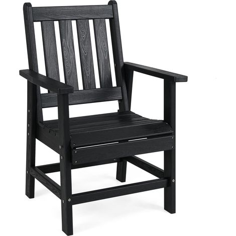 Fauteuil de Jardin en HDPE avec Accoudoirs, Assise Incurvée, Fauteuil Adirondack en Plastique pour Cour, Jardin, Terrasse(Noir, 1 Pcs)