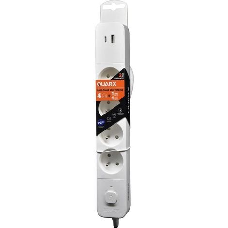 Multiprise - QUARX - 4 prises - Avec USB Type C et USB A, câble 1,5m (1/3)