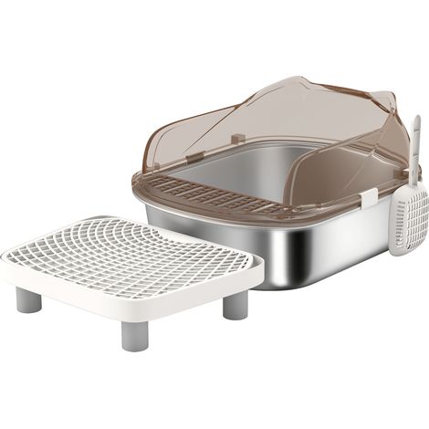 Stainless Steel Litter Box Lid, High Wall Sided Enclosure, Pedal, Scoop, Non-Sticky, Anti-Leakage, Easy Cleaning (1/5)