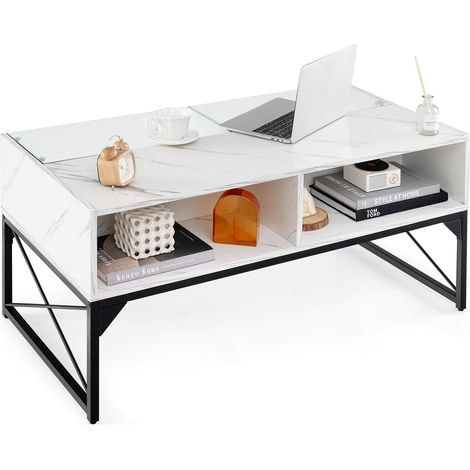 COSTWAY High-gloss LED Coffee Table Center Table Modern Accent Table White