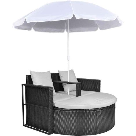 Maison Exclusive - Lit de jardin avec parasol Noir Résine tressée (1/5)