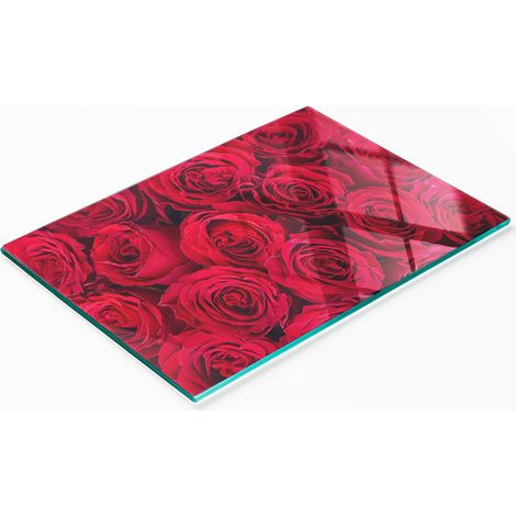 Elegante e resistente tagliere da cucina in vetro temperato con motivo a rose, 80x52 cm. (1/5)