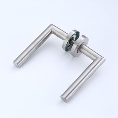 Poignée de porte à angle droit en acier inoxydable 304 brossé, poignée de serrure de porte ronde en forme de L, paire de poignées de porte de passage (1/5)