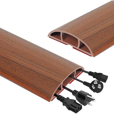 Passe Câble Sol D’Usage Léger, 2m 22 22 5.1cm Passage Plancher, Goulotte Protection des Fils avec 3 Passages pour Câbles, pour Utilisation dans Les Bureaux Les Usines Les Entrepôts(Noyer) (1/5)