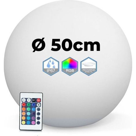 Boule lumineuse LED extérieure 50 cm, étanche IP65, sans fil et autonome, avec télécommande infrarouge, éclairage multicolore pour décoration d’extérieur (1/3)
