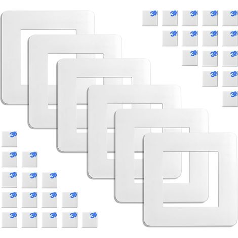 Lot de 6 Protection en Acrylique pour Interrupteur,Autocollants pour Interrupteur Blanc avec 30 pièces de Ruban Adhésif Double Face,pour Décoration de La Maison (8,6 x 8,6 cm) (1/5)