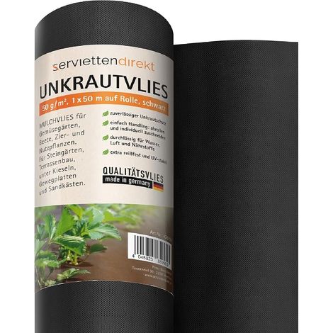 Toile de paillage de jardin en rouleau de 1 m x 50 m en polypropylène non-tissé 50 g en noir pour jardin perméable à l'eau (1/5)