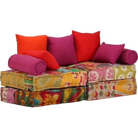 2-Sitzer Modularer Pouf Patchwork Stoff