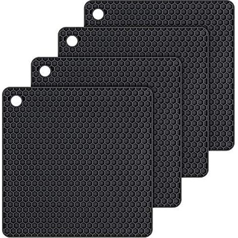 Lot de 4 maniques en silicone multi-usages, antidérapantes, flexibles, durables, résistantes à la chaleur, pour table de cuisine, noir (1/5)