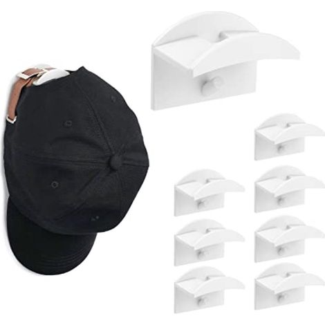 8 crochets adhésifs pour chapeaux - Adhésif 3M puissant - Sans perçage - Blanc - Pour chapeaux, casquettes et chapeaux (1/5)